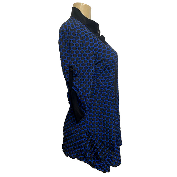 Joseph Ribkoff Jacket Blue Black Textured 3/4 Sleeve Button Down Draped 8 M - Picture 3 of 7